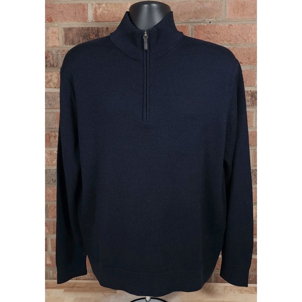 UNTUCKit Sweater‎ Mens XL Dark Blue Extra Fine Merino Wool 1/4 Zip Long Sleeve